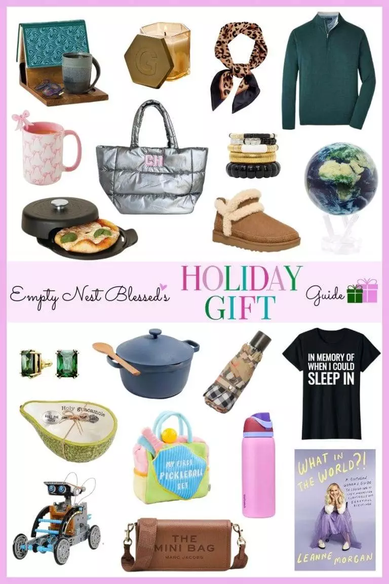 Collage of various items on the Empty nest blessed holiday gift guide